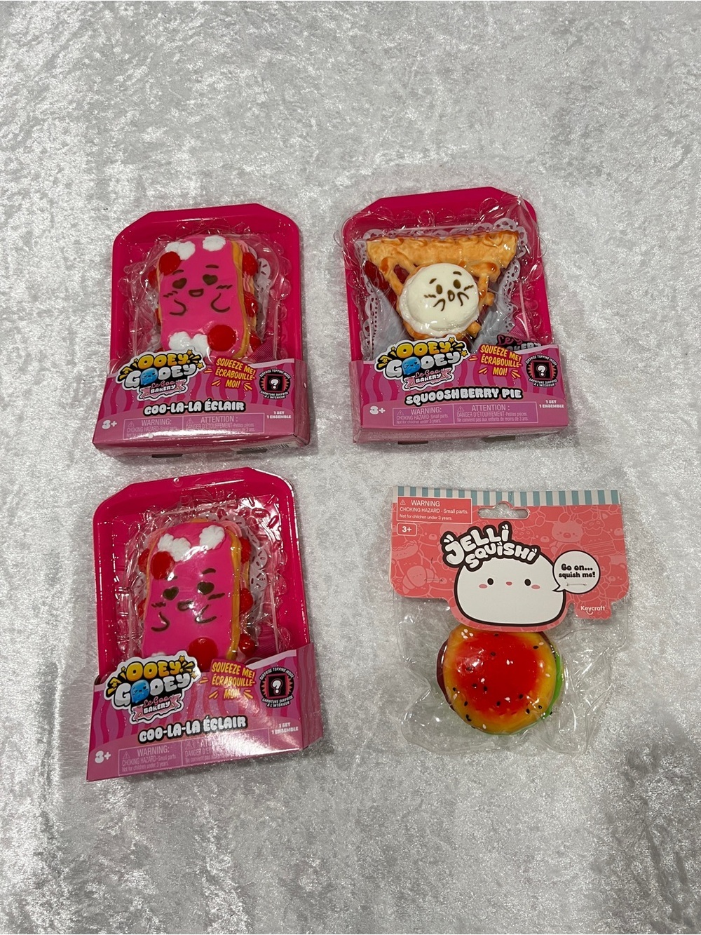 Lot of 5 Squishy Swuooshberry Pie Coo-La-la ecclair Jelli Squishi Burger Age 3+